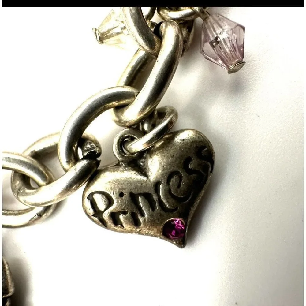 Princess Charm Bracelet Silver Pink Crystal castle  Chair heart princess